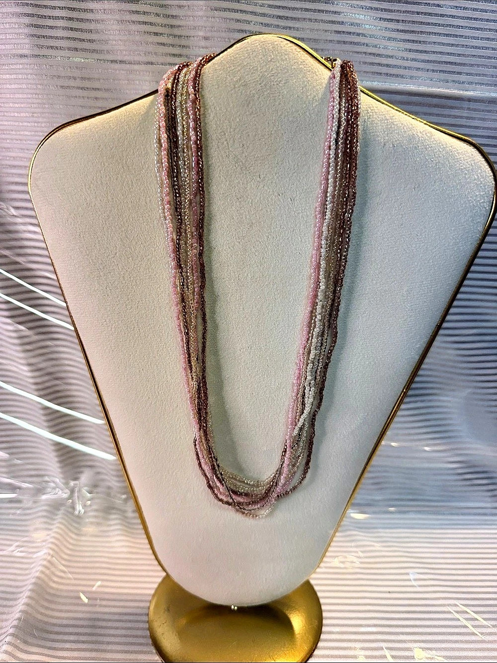 Multistrand Beaded Necklace in Pink & Brown